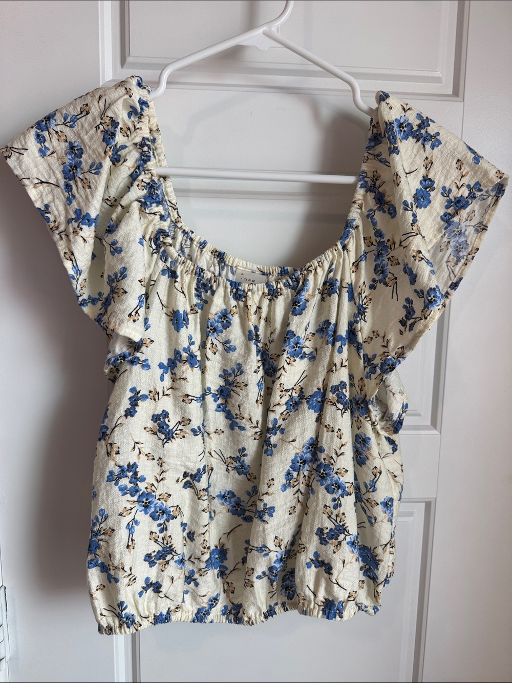 a new day Cream Floral Off-Shoulder Blouse with Blue Flowers